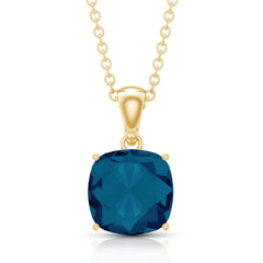 3 CT Cushion Cut London Blue Topaz Solitaire Pendant