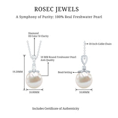 Real Freshwater Pearl and Diamond Drop Pendant Necklace