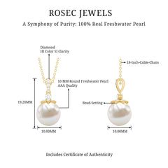 Real Freshwater Pearl and Diamond Drop Pendant Necklace