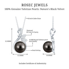 10MM Black Pearl and Diamond Bridal Pendant Necklace