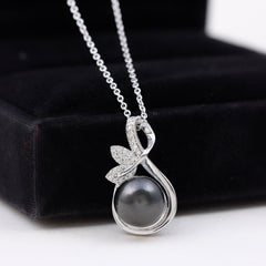 10MM Black Pearl and Diamond Bridal Pendant Necklace