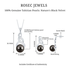 24.25 CT Natural Tahitian Pearl Bridal Infinity Drop Jewelry Set with Moissanite