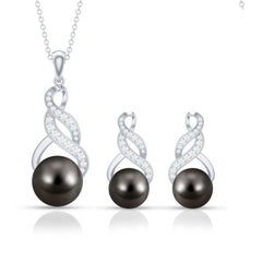 24.25 CT Natural Tahitian Pearl Bridal Infinity Drop Jewelry Set with Moissanite
