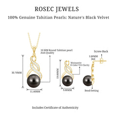 24.25 CT Natural Tahitian Pearl Bridal Infinity Drop Jewelry Set with Moissanite