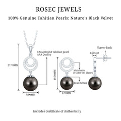 Genuine Tahitian Black Pearl Drop Jewelry Set with Certificate