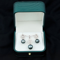 Genuine Tahitian Black Pearl Drop Jewelry Set with Certificate