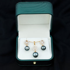 Genuine Tahitian Black Pearl Drop Jewelry Set with Certificate