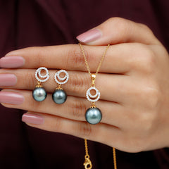 Genuine Tahitian Black Pearl Drop Jewelry Set with Certificate