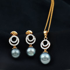 Genuine Tahitian Black Pearl Drop Jewelry Set with Certificate