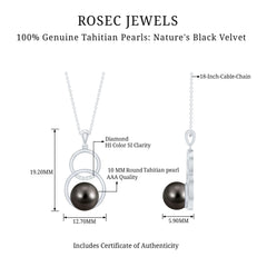 Handpicked Black Pearl Circle Necklace with Diamond