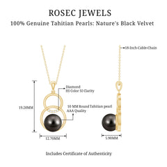 Handpicked Black Pearl Circle Necklace with Diamond