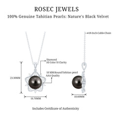 Real Tahitian Pearl and Diamond Star Pendant Necklace With Chain