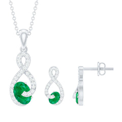 Natural Emerald and Diamond Wedding Jewelry Set