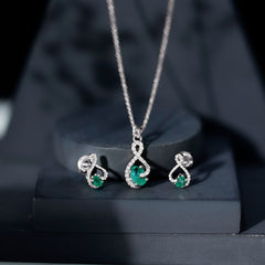 Natural Emerald and Diamond Wedding Jewelry Set