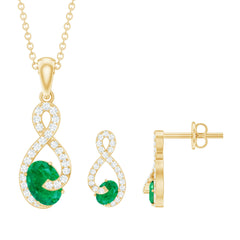 Natural Emerald and Diamond Wedding Jewelry Set
