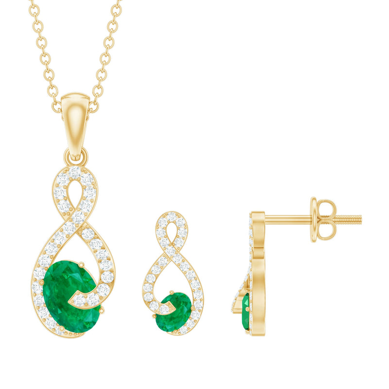Natural Emerald and Diamond Wedding Jewelry Set