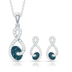 Oval Cut London Blue Topaz Infinity jewelry Set with Diamonds