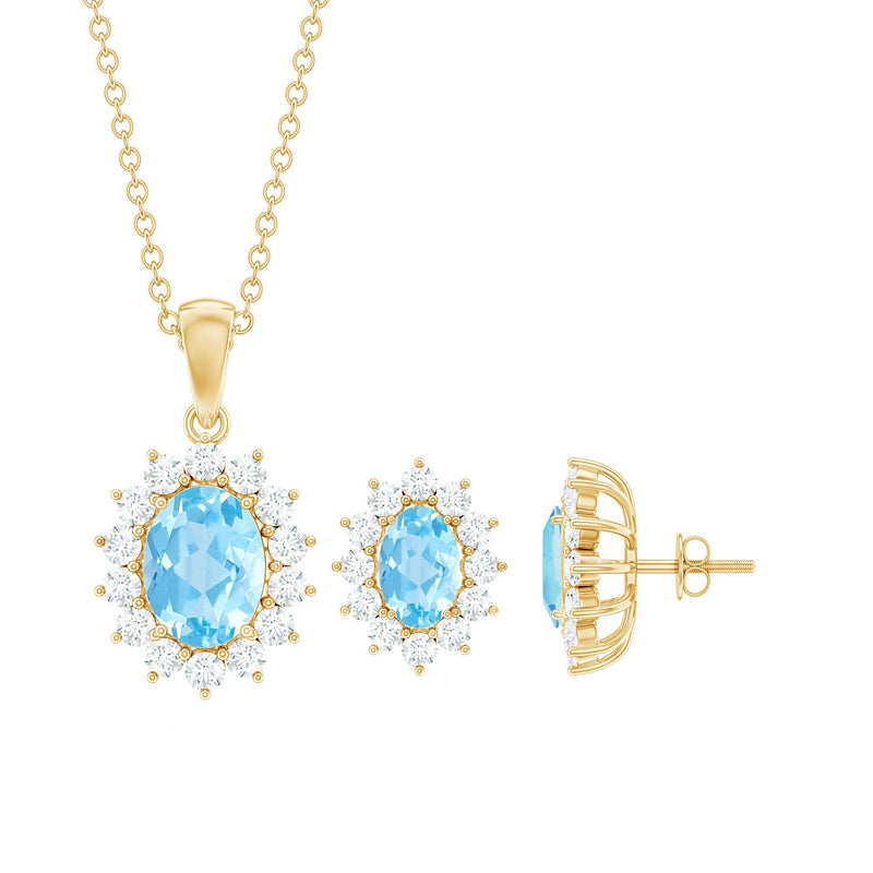 Natural 2 Carat Oval Aquamarine Necklace and Earrings Set with Certificate