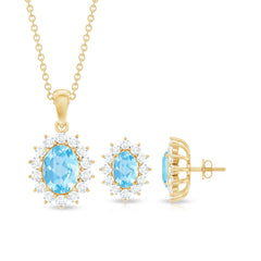 Natural 2 Carat Oval Aquamarine Necklace and Earrings Set with Certificate