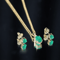 Genuine Emerald Solitaire Pendant and Earrings Set with Moissanite
