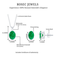 Genuine Emerald Solitaire Pendant and Earrings Set with Moissanite