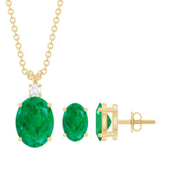 Genuine Emerald Solitaire Pendant and Earrings Set with Moissanite