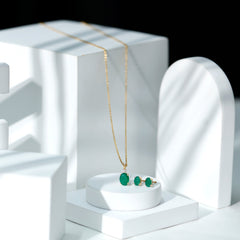 Genuine Emerald Solitaire Pendant and Earrings Set with Moissanite