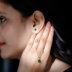 Genuine Emerald Solitaire Pendant and Earrings Set with Moissanite