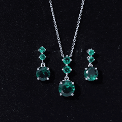 Certified Lab Created Emerald Dangle Necklace Earrings Set