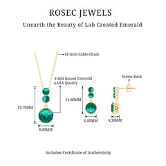 Certified Lab Created Emerald Dangle Necklace Earrings Set
