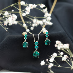 Certified Lab Created Emerald Dangle Necklace Earrings Set