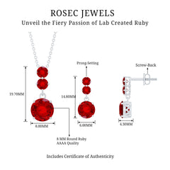 Lab Created Ruby Three Stone Dangle Jewelry Set