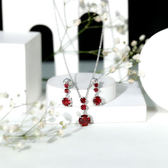 Lab Created Ruby Three Stone Dangle Jewelry Set