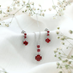 Lab Created Ruby Three Stone Dangle Jewelry Set