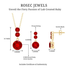 Lab Created Ruby Three Stone Dangle Jewelry Set