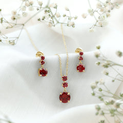 Lab Created Ruby Three Stone Dangle Jewelry Set