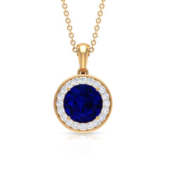 Classic Lab Grown Blue Sapphire And Moissanite Halo Bridal Jewelry Set