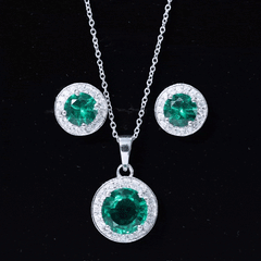 Certified 3.5 Carat Lab Grown Emerald Wedding Necklace and Earrings