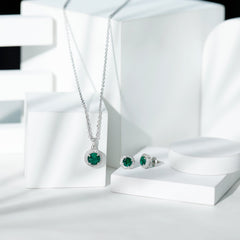 Certified 3.5 Carat Lab Grown Emerald Wedding Necklace and Earrings