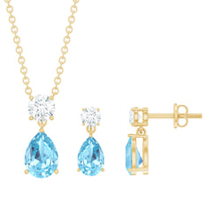 Real Pear Cut Aquamarine Teardrop Jewelry Set with Moissanite