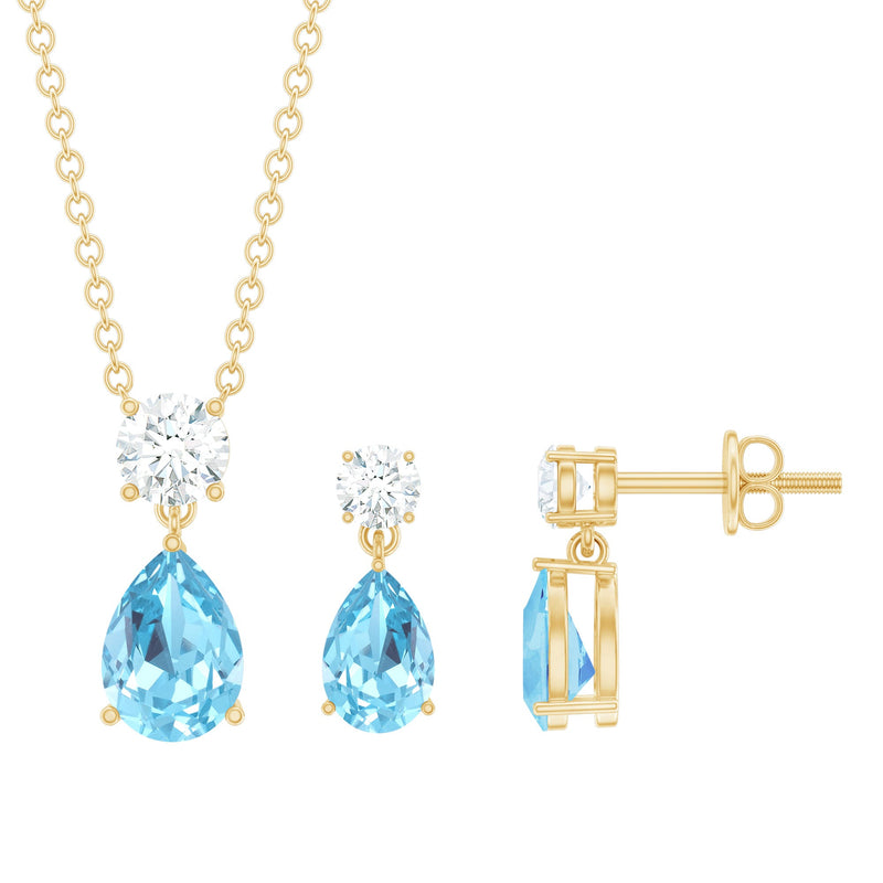 Real Pear Cut Aquamarine Teardrop Jewelry Set with Moissanite