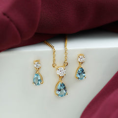 Real Pear Cut Aquamarine Teardrop Jewelry Set with Moissanite