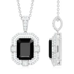 Black Spinel Vintage Inspired Pendant Necklace With Diamond Accent
