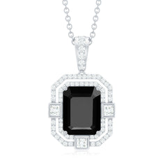 Black Spinel Vintage Inspired Pendant Necklace With Diamond Accent
