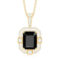 Black Spinel Vintage Inspired Pendant Necklace With Diamond Accent