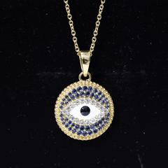 Evil Eye Necklace with Lab Grown Blue Sapphire and Moissanite
