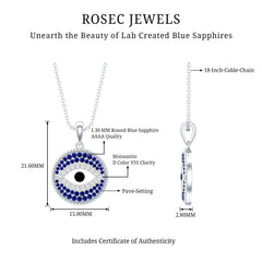 Sterling Silver Evil Eye Necklace with Blue Sapphire and Moissanite