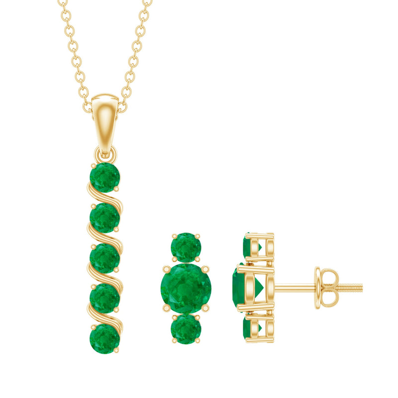 Natural Emerald Bar Necklace and Earring Set