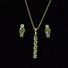 Round Cut Natural Peridot Bar Necklace and Earrings Set
