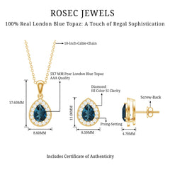 Pear Cut London Blue Topaz and Diamond Classic jewelry Set